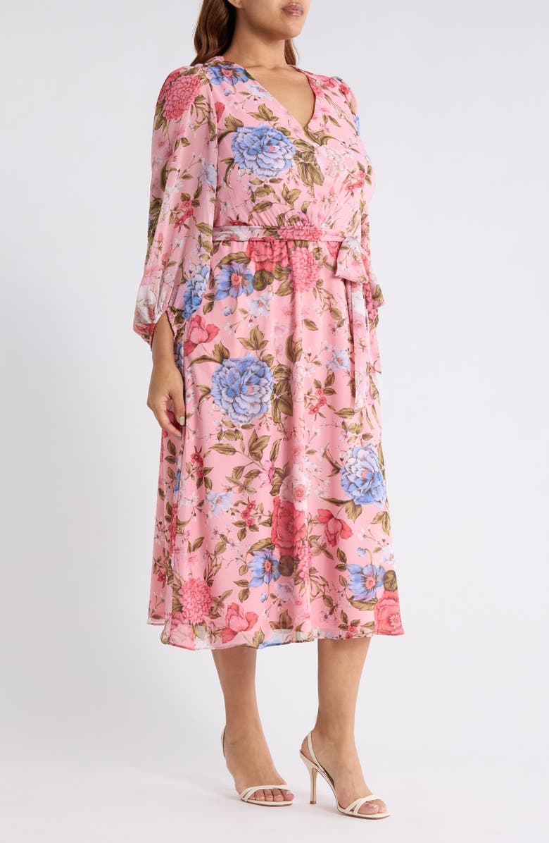 Anne Klein Floral Midi Dress, Alternate, color, Calypso Coral Multi