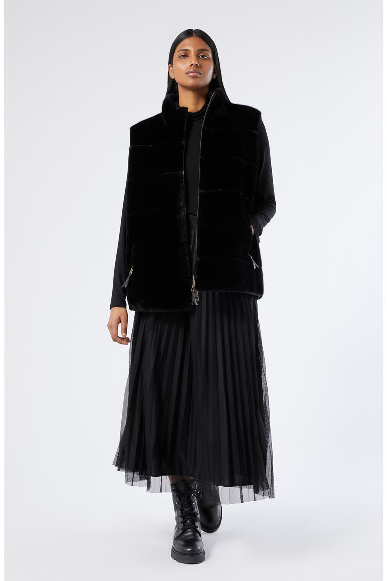 Uscio Pleated Mesh Midi Skirt, Alternate, color, BLACK
