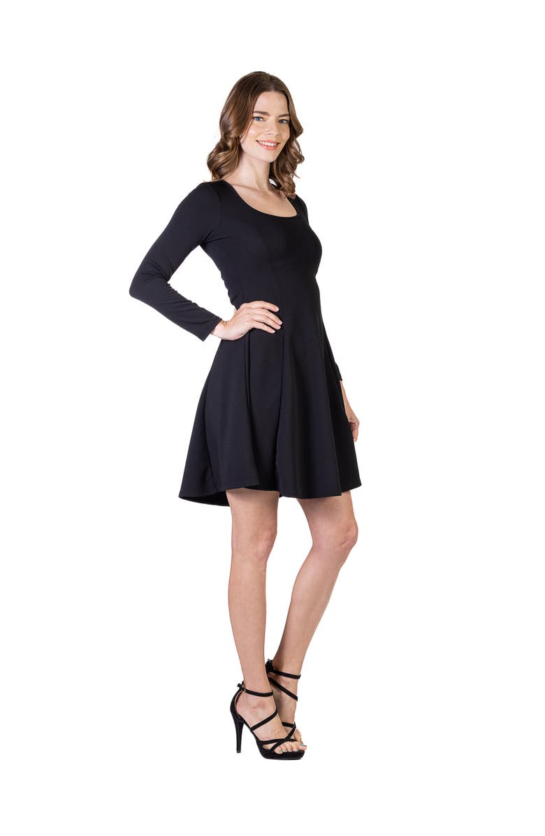 24seven Comfort Apparel Long Sleeve Knee Length Skater Dress, Alternate, color, Black