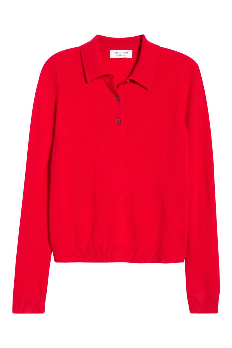 Cashmere Polo Sweater, Alternate, color, RED CELEBRATION
