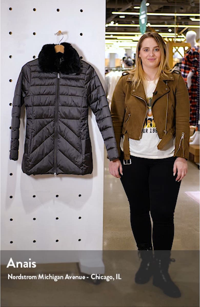 Shannon Mix Quilted Puffer Coat with Faux Fur Collar, sales video thumbnail
