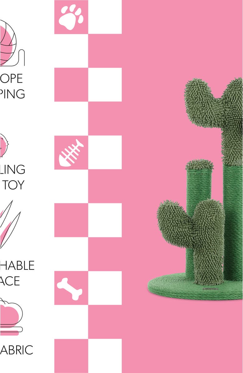 The Licker Store Marfa 21.5" Modern Jute Triple-Cactus Cat Scratching Post with Fuzzy Toy, Alternate, color, Green