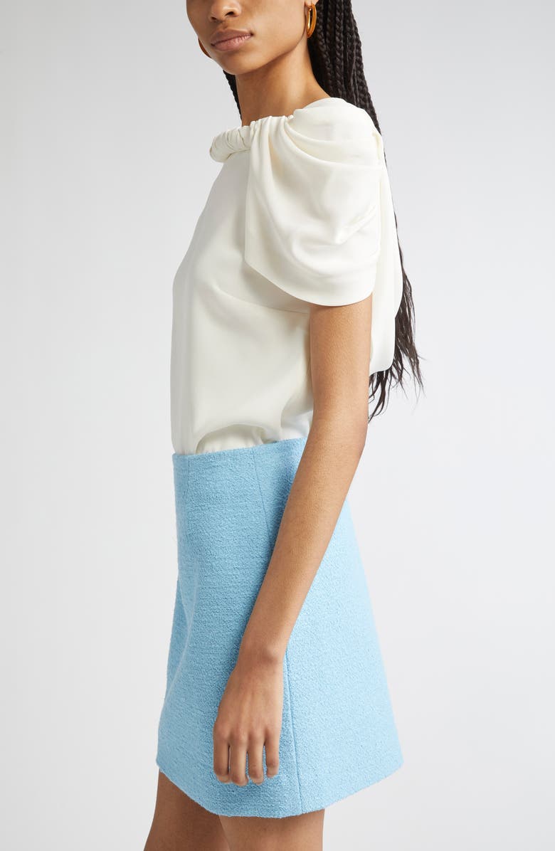 Oscar de la Renta Twist Neck Stretch Silk Top, Alternate, color, Ivory