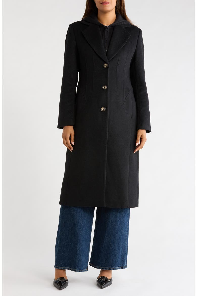 Jacket with Knit Bib, Main, color, BLACK