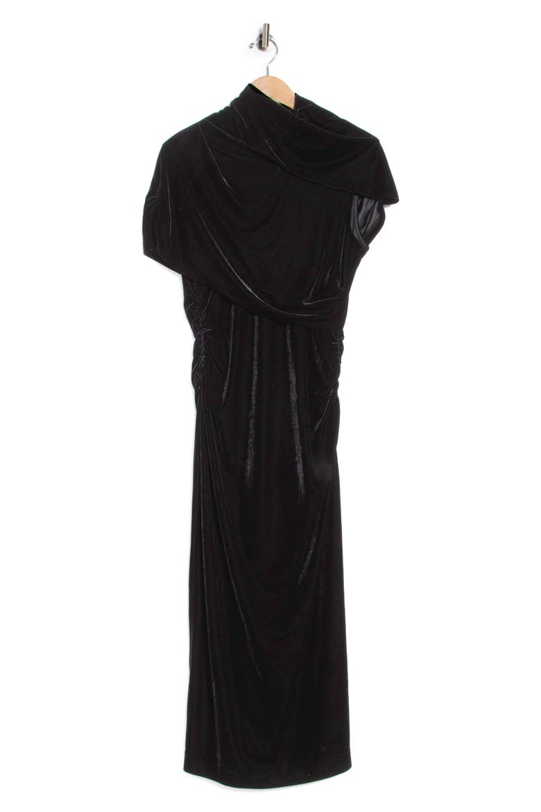 Nara Ruched Velvet Midi Dress, Main, color, BLACK
