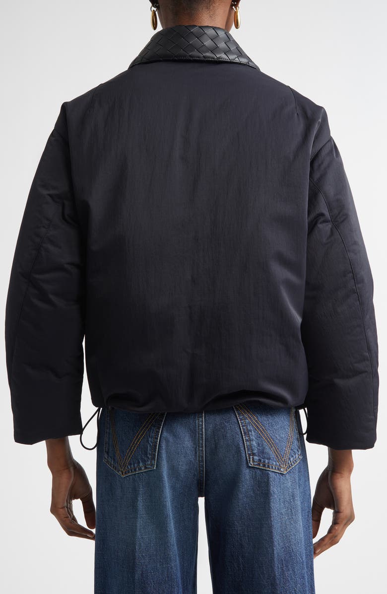 Bottega Veneta Intrecciato Leather Collar Tech Nylon Puffer Jacket, Alternate, color, 1000 Black