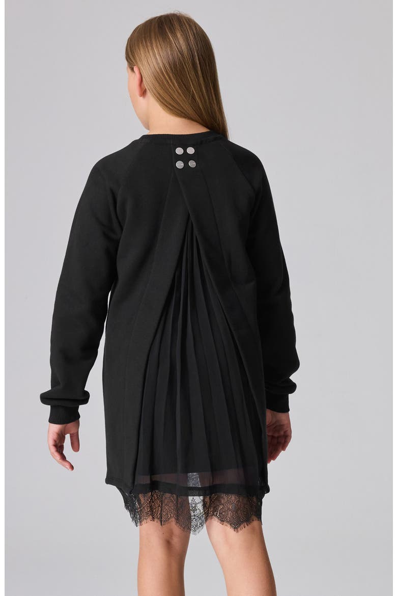 Lace Trim Sweatshirt Dress, Alternate, color, BLACK