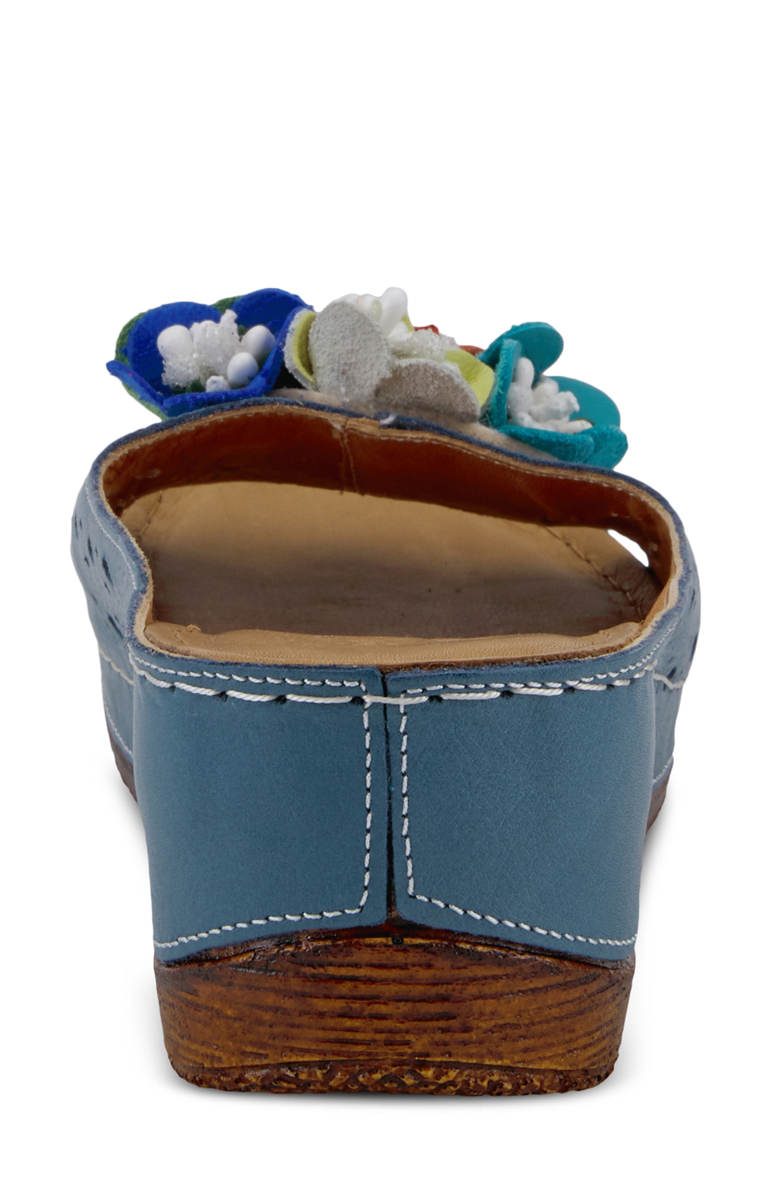 Flower Child Slide Wedge Sandal, Alternate, color, BLUE LEATHER