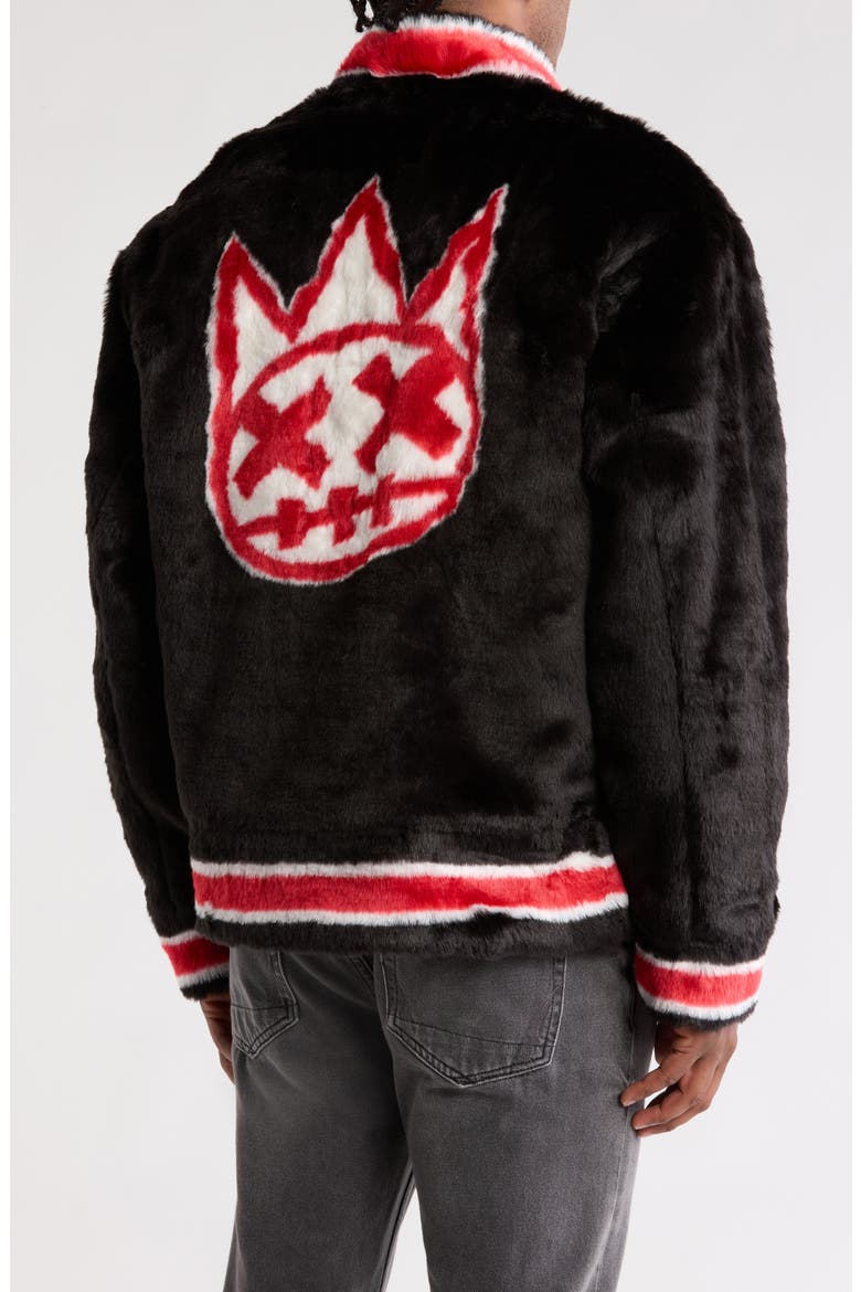 Faux Fur Varsity Jacket, Alternate, color, BLACK