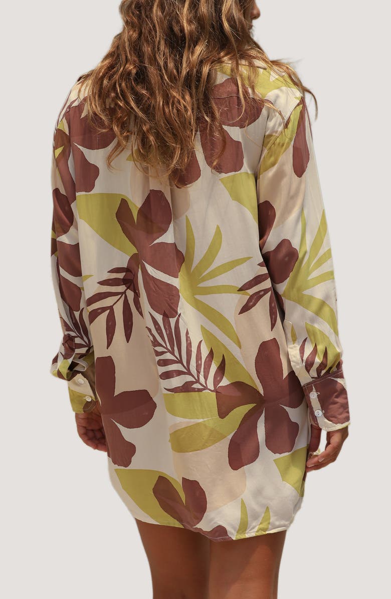 Stone Fox Print Long Sleeve Cover-Up Shirtdress, Alternate, color, 