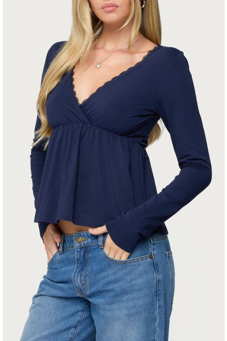 Kenzie Long Sleeve Babydoll Top, Alternate, color, NAVY