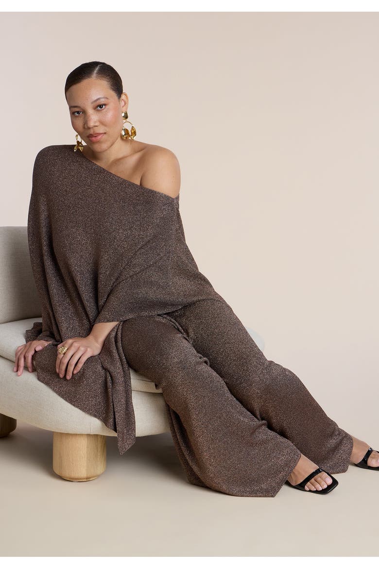 Shimmer Knit Wide Leg Sweater Pant, Alternate, color, BURNISHED GOLD