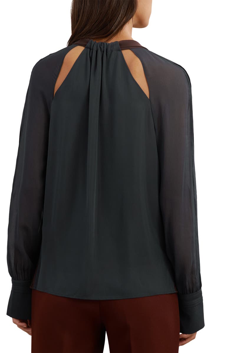 Reiss Jasmine Tie Cutout Top, Alternate, color, Navy/ Burgundy