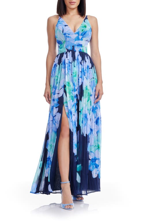 Dress The Population Alyssa Floral Gown In Blue