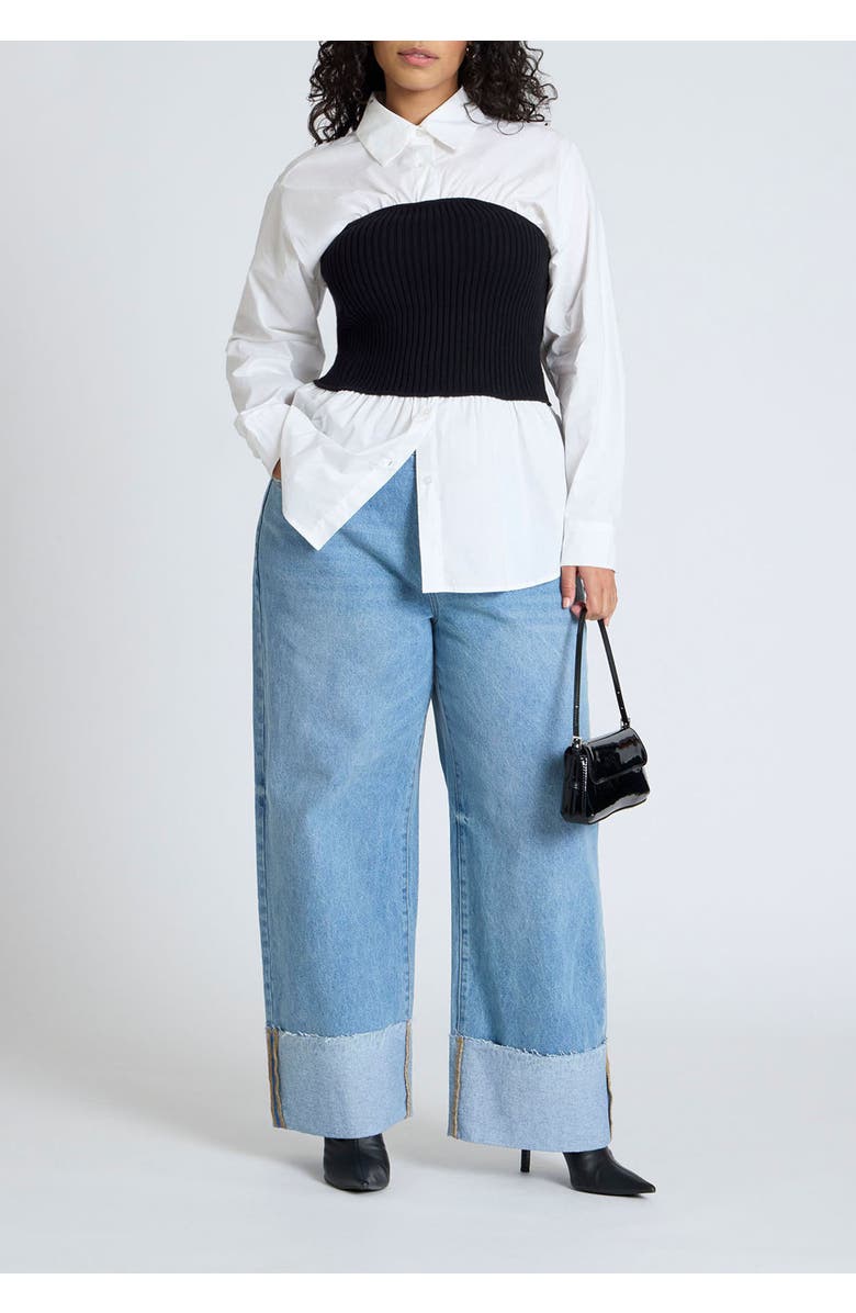 ELOQUII Sweater Tube Twofer Top, Alternate, color, Black And White