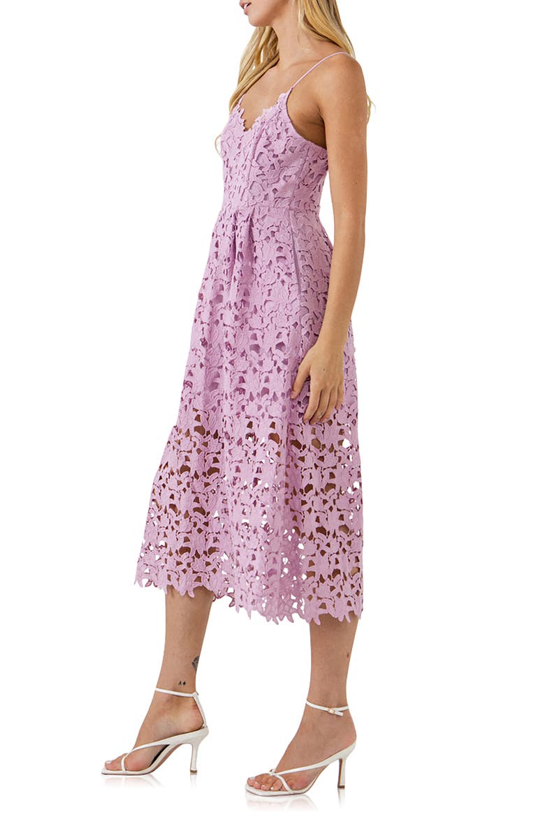 Lace Spaghetti Strap Midi Dress, Alternate, color, LILAC