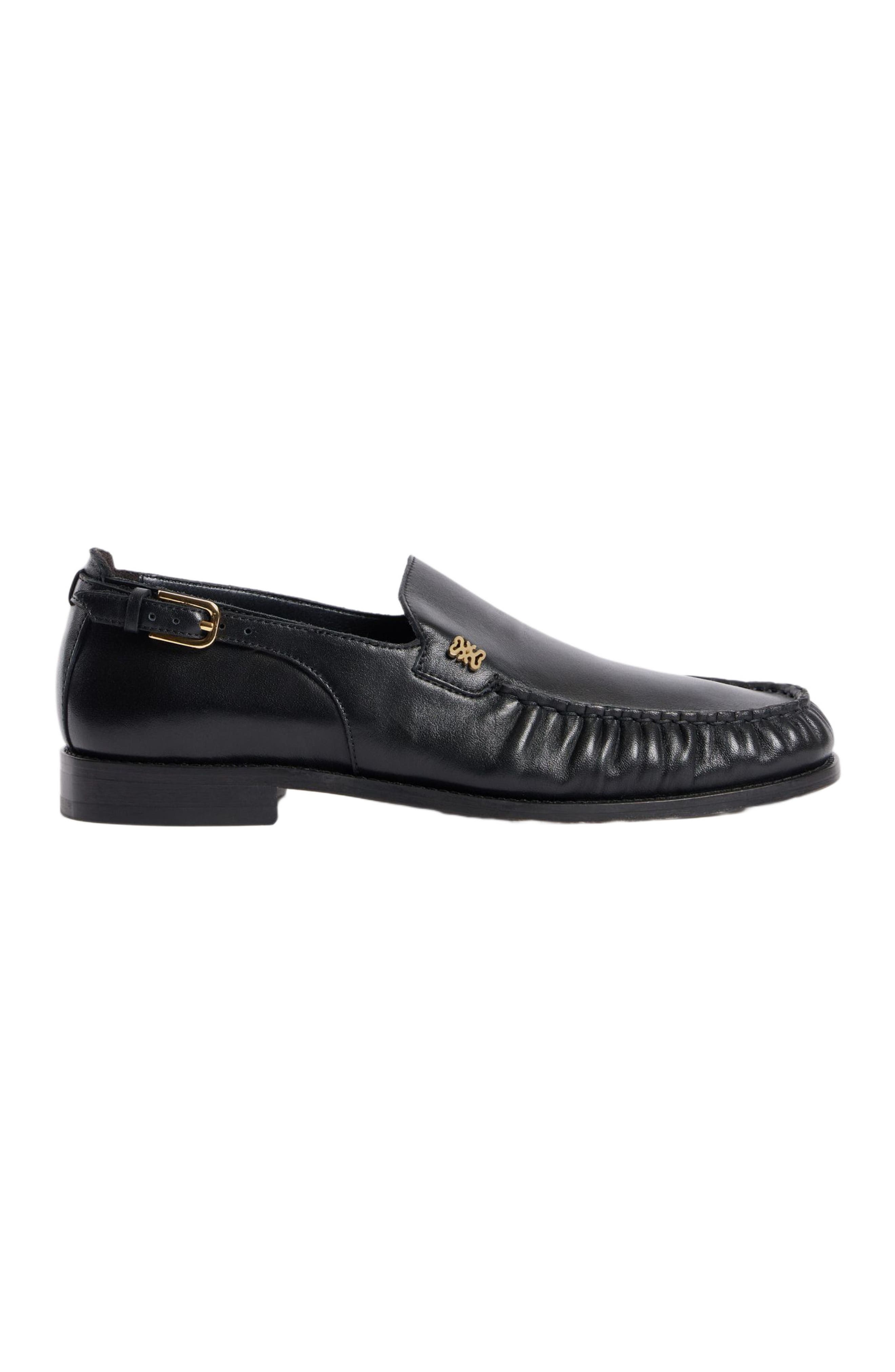 Leather buckle loafers, Main, color, Black