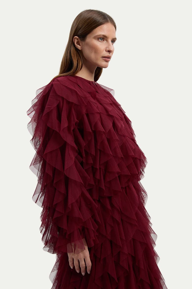 Tulle Ruffle Detail Woven Jacket, Alternate, color, Cabernet