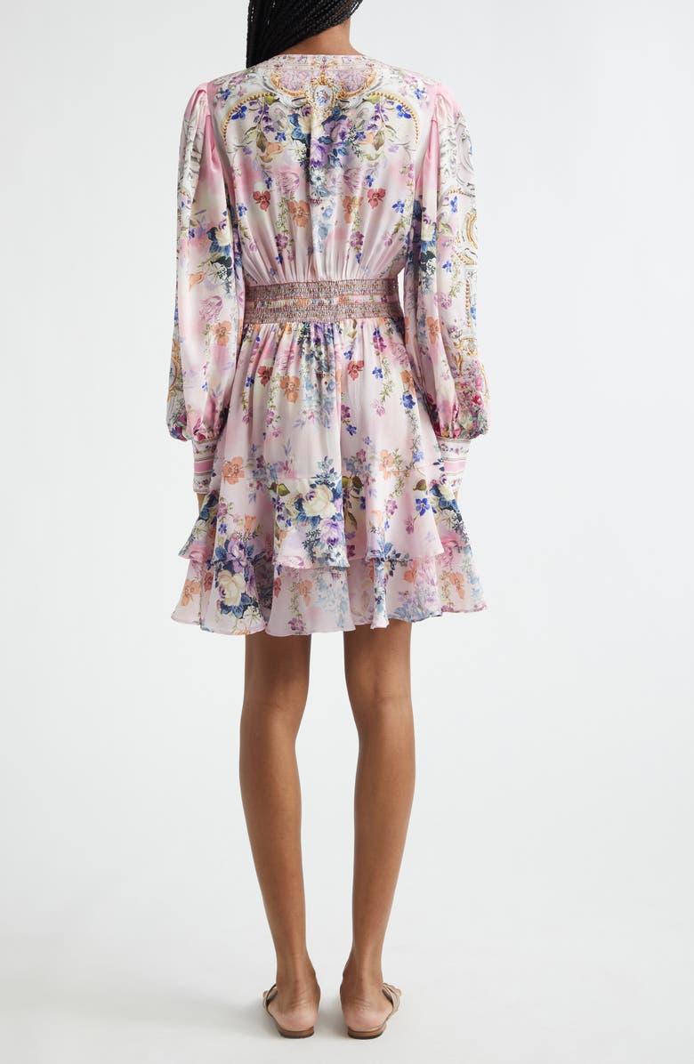 Camilla Palatial Pastels Crystal Embellished Long Sleeve Silk Dress, Alternate, color, Palatial Pastels Palapast