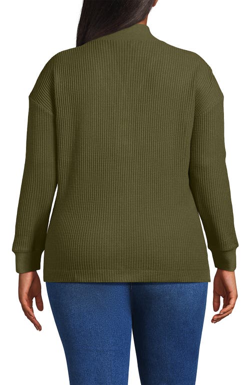 Lands' End Plus Size Long Sleeve Waffle Shawl Collar Henley In Green