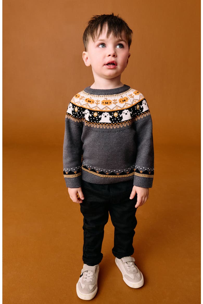 Kids' Halloween Fair Isle Sweater, Alternate, color, GREY