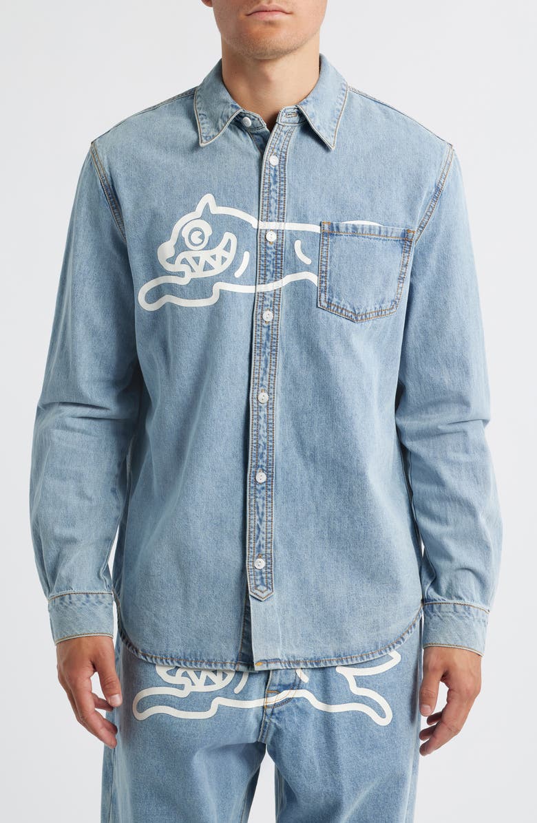 ICECREAM Parado Logo Graphic Denim Button-Up Shirt, Main, color, Butter Pecan