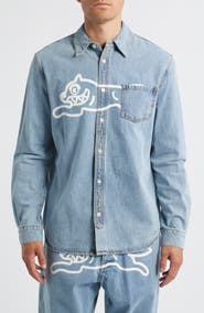 ICECREAM Parado Logo Graphic Denim Button-Up Shirt