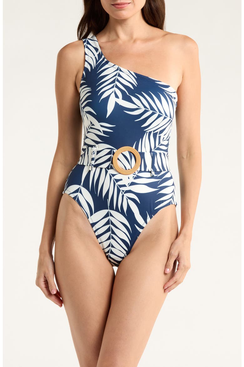 One-Shoulder O-Ring One-Piece Swimsuit, Main, color, NAVY PARADISE FOLIAGE