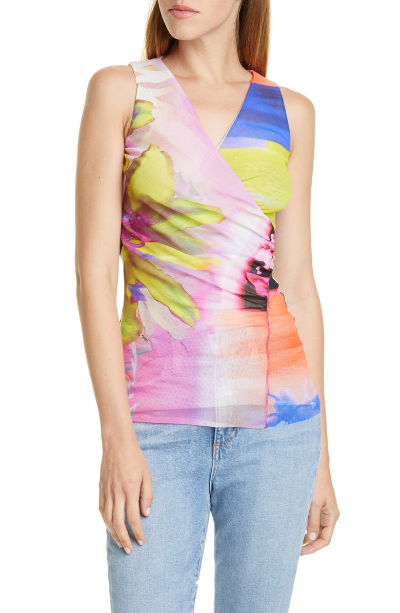Fuzzi Floral & Chevron Sleeveless Wrap Top, Main, color,