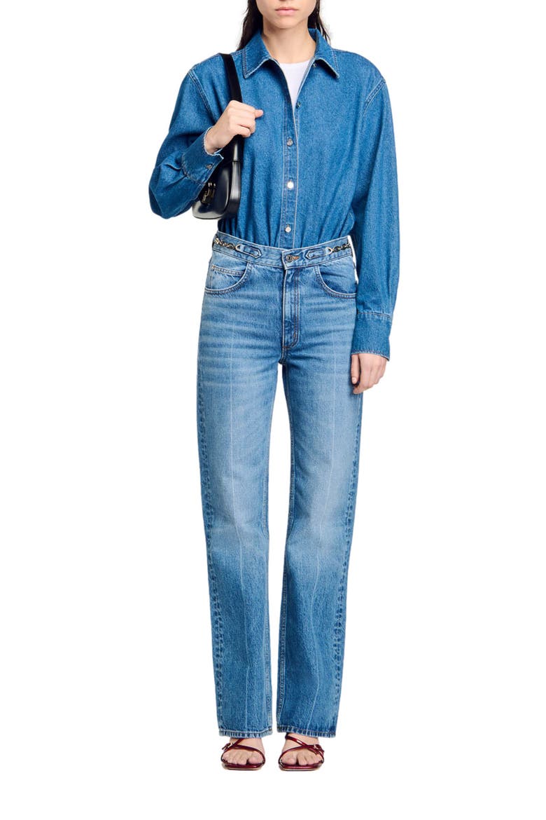 Denim shirt bodysuit, Alternate, color, Blue jean
