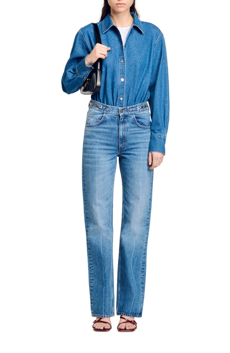 SANDRO Denim shirt bodysuit, Alternate, color, 