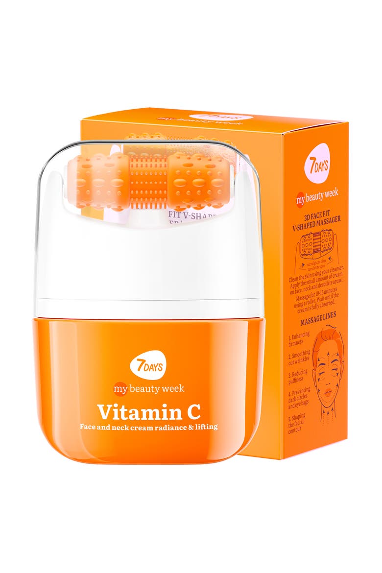 Face moisturizer with Vitamin C for Radiance & Lifting with 3D Massage Applicator, Main, color, White