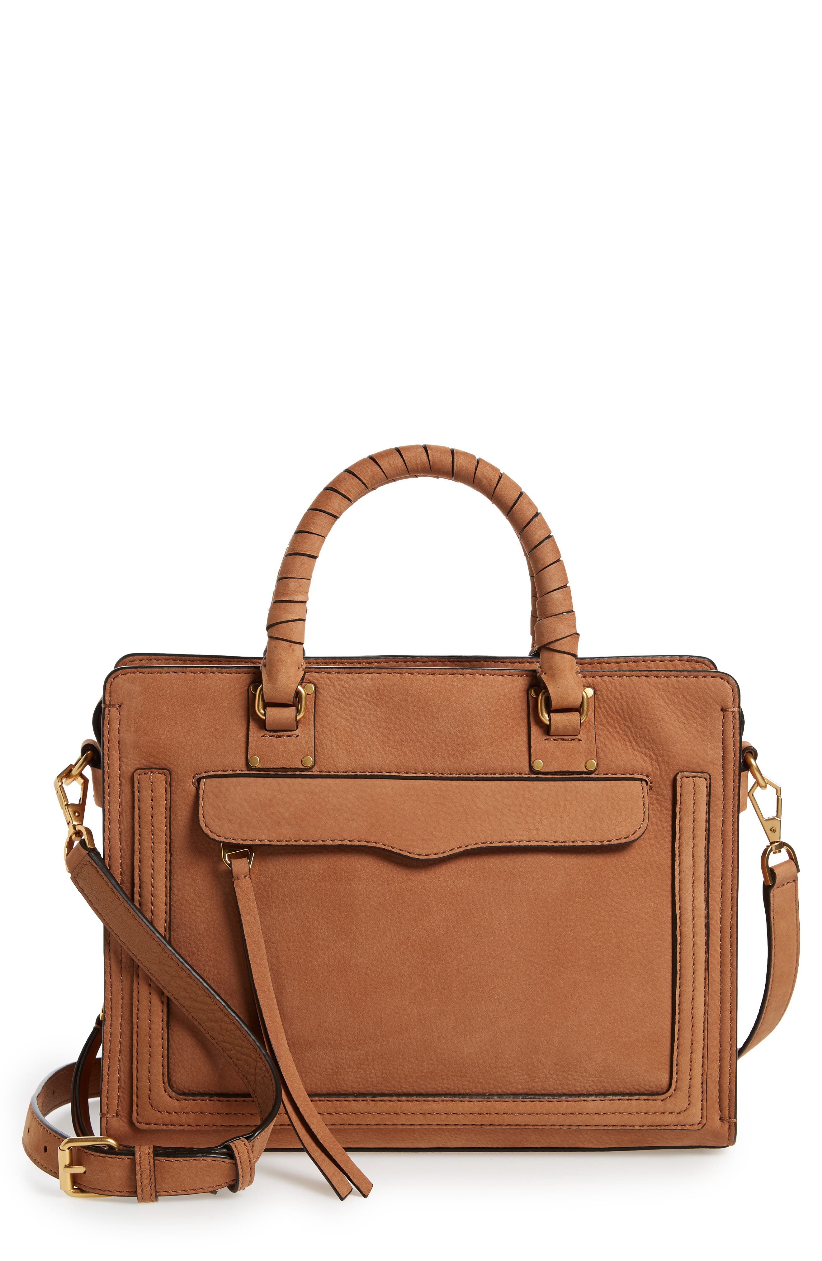 Medium Bree Leather Satchel, Main, color, ALMOND