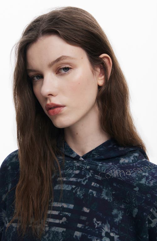 Desigual Print Hoodie In Blue