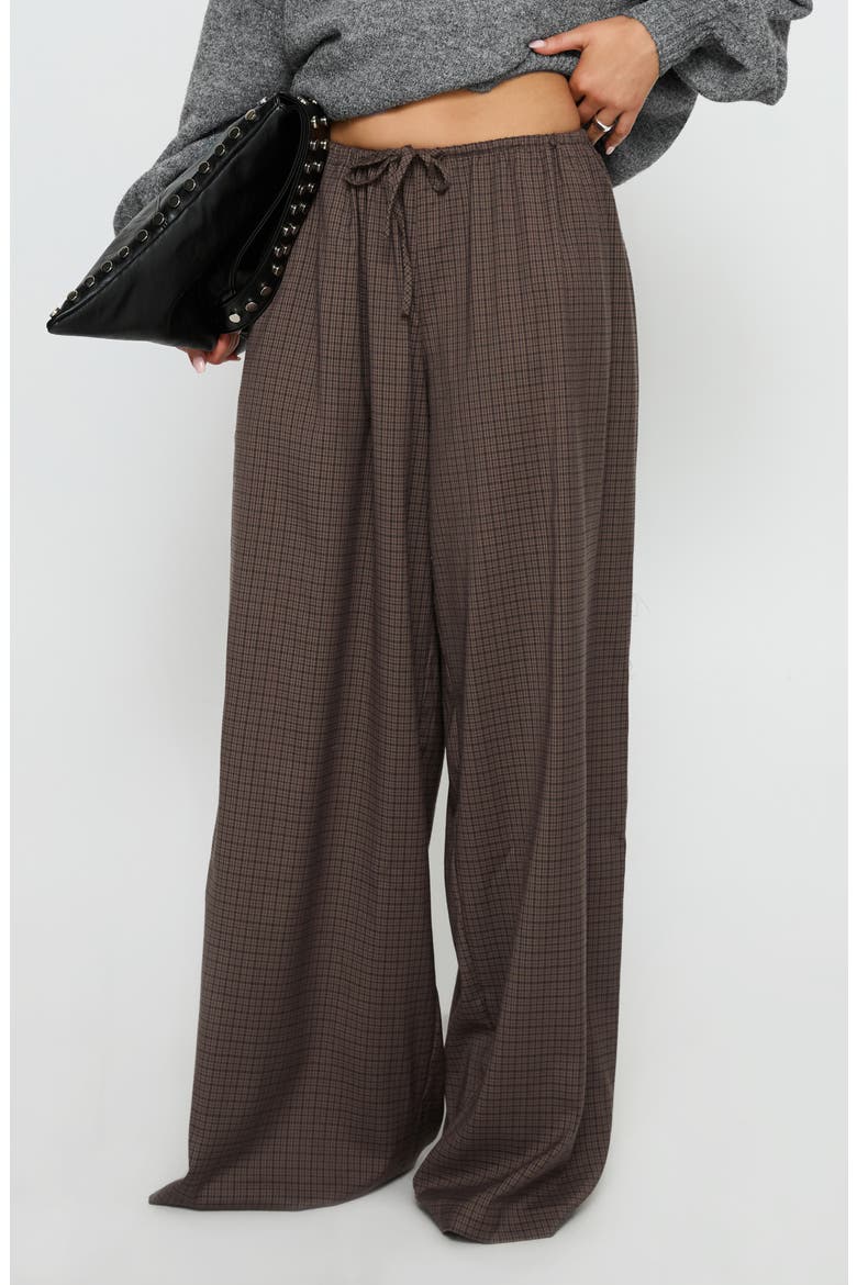 Bungala Drawstring Wide Leg Pants, Main, color, BROWN CHECK