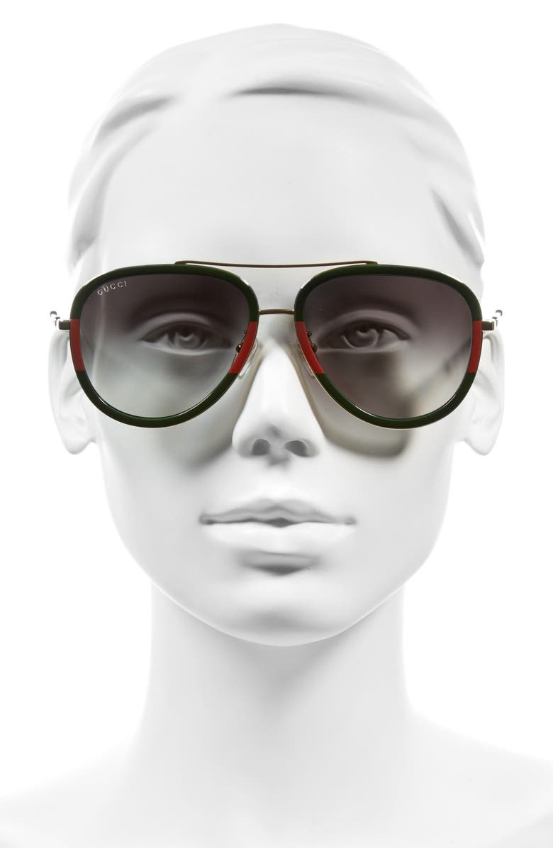 Gucci 57mm Aviator Sunglasses, Alternate, color, Green-Red/ Green