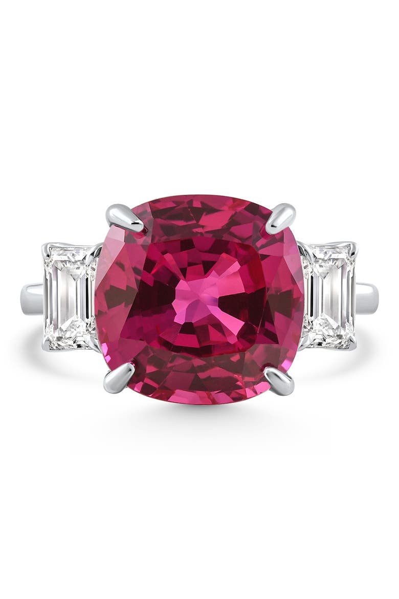 8.50Ct Cushion Ruby & Emerald Cut Diamond Ring 14k Gold Lab Grown, Main, color, 14k White Gold