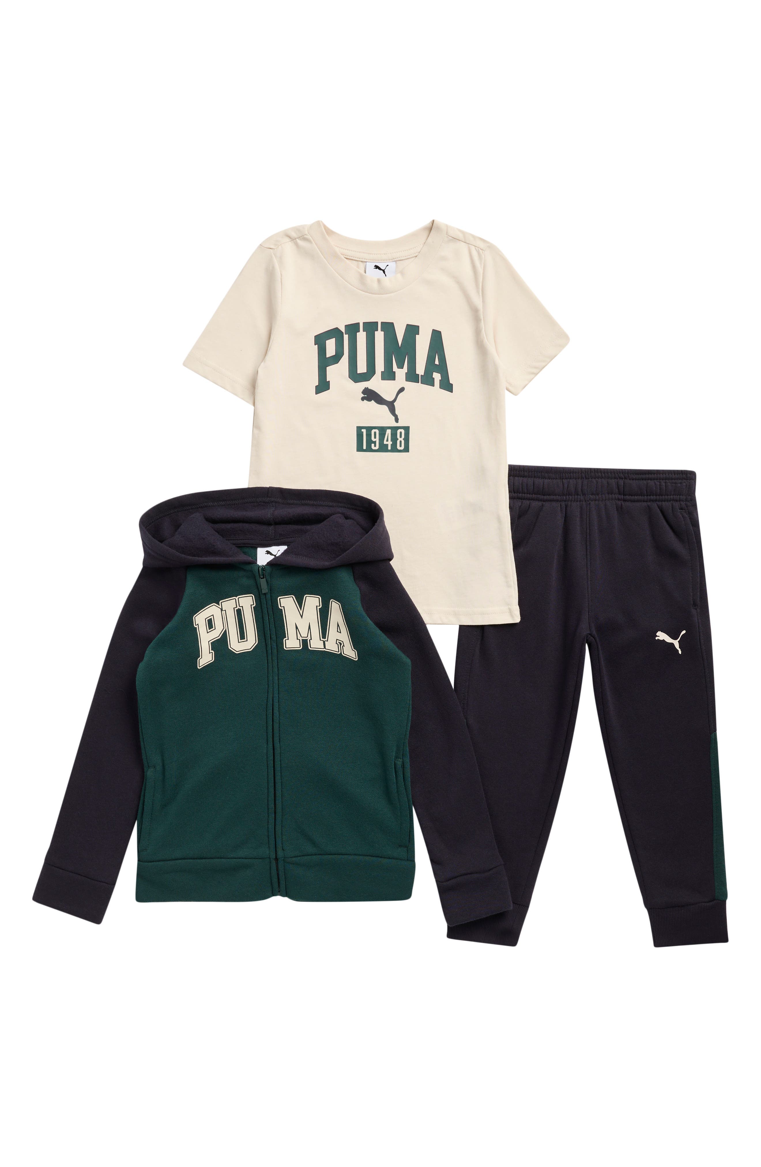 PUMA Kids' Logo Fleece Zip Hoodie, Jersey T-Shirt & Joggers Set