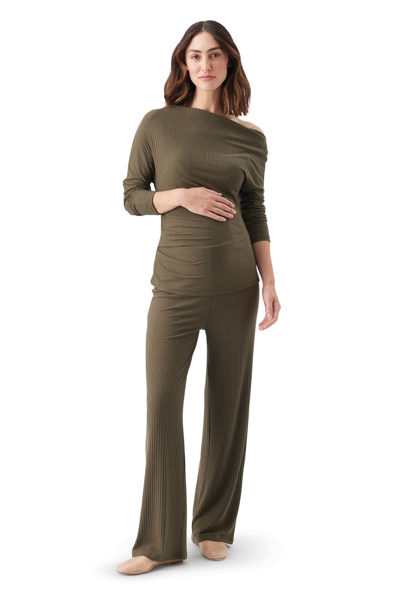 Off-Shoulder Rib Top, Alternate, color, Khaki