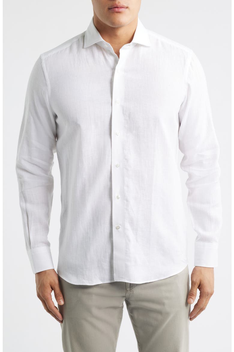 Astino Lino Tailored Fit Linen Button-Up Shirt, Main, color, WHITE