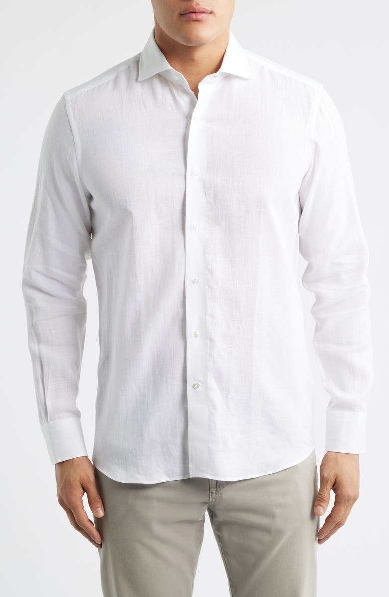 Peter Millar Astino Lino Tailored Fit Linen Button-Up Shirt, Main, color, White