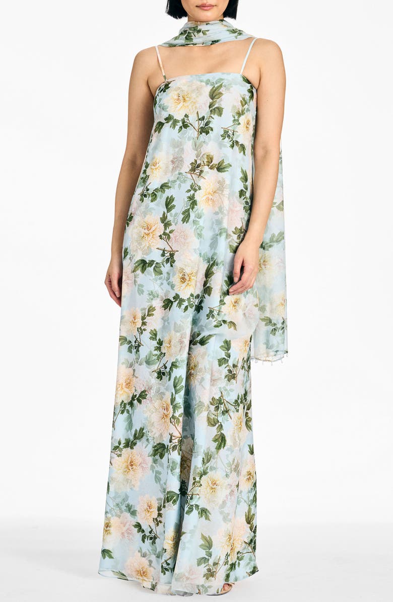 SACHIN BABI Emmy Embellished Scarf, Main, color, Cloud Blue Peony