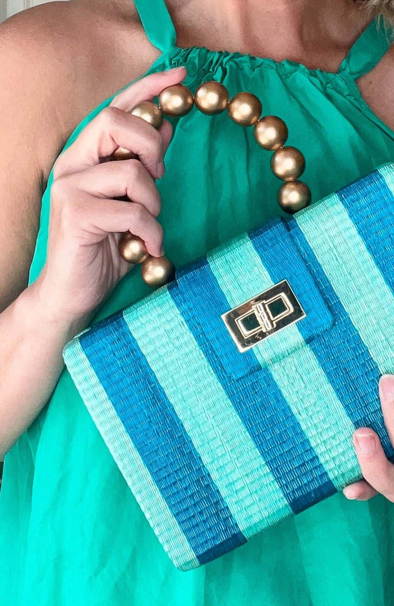 Soli & Sun THE LOUISA Woven Straw Clutch Bag, Alternate, color, Blue & Turquoise Stripe