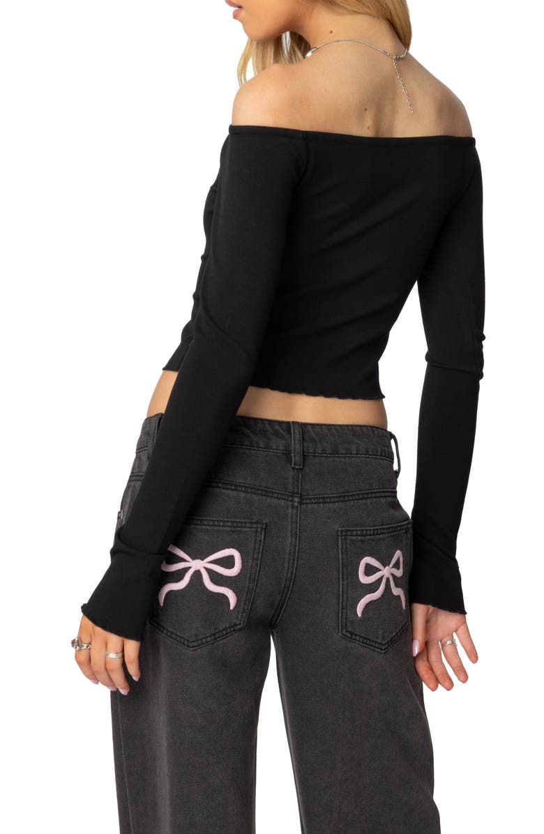 EDIKTED Bow Keyhole Off the Shoulder Top, Alternate, color, Black