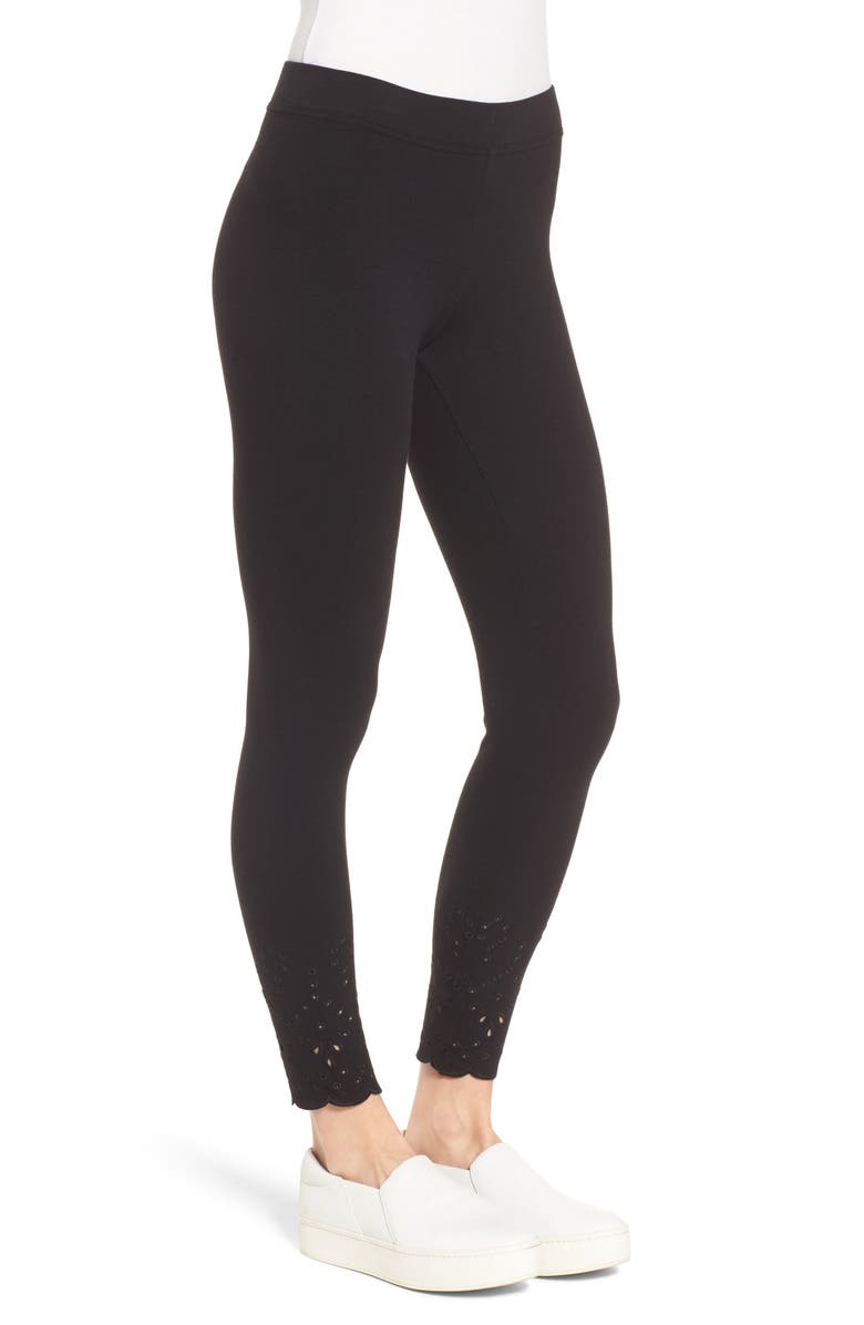 Hue Eyelet Hem Skimmer Leggings, Alternate, color, 