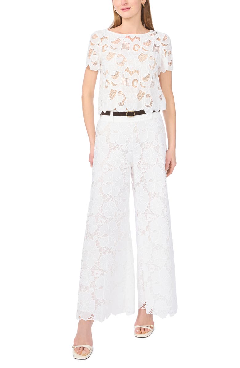 Vince Camuto Floral Lace Wide Leg Pants, Alternate, color, Ultra White