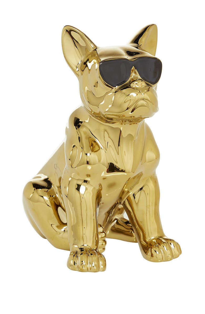 COSMO BY COSMOPOLITAN Goldtone Ceramic Bulldog Sculpture with Sunglasses, Main, color, Gold