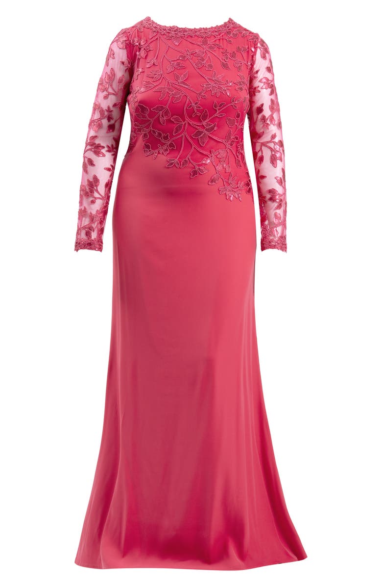 Tadashi Shoji Sequin Embroidered Long Sleeve Gown, Alternate, color, 