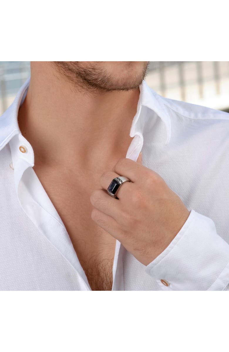 LuvMyJewelry Blue Pietersite Celtic Sterling Silver Men Signet Ring, Alternate, color, Silver