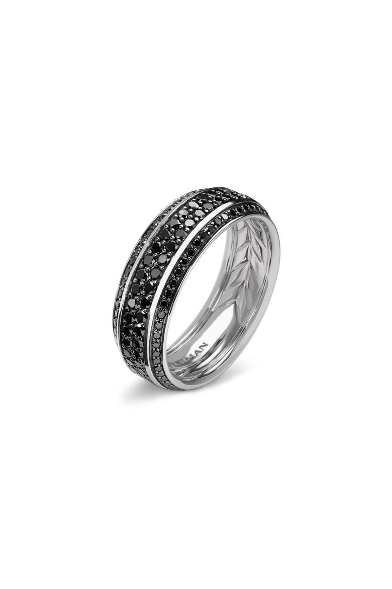 Men's Beveled Band Ring with Pavé Black Diamonds, Main, color, WHITE GOLD/ BLACK DIAMOND
